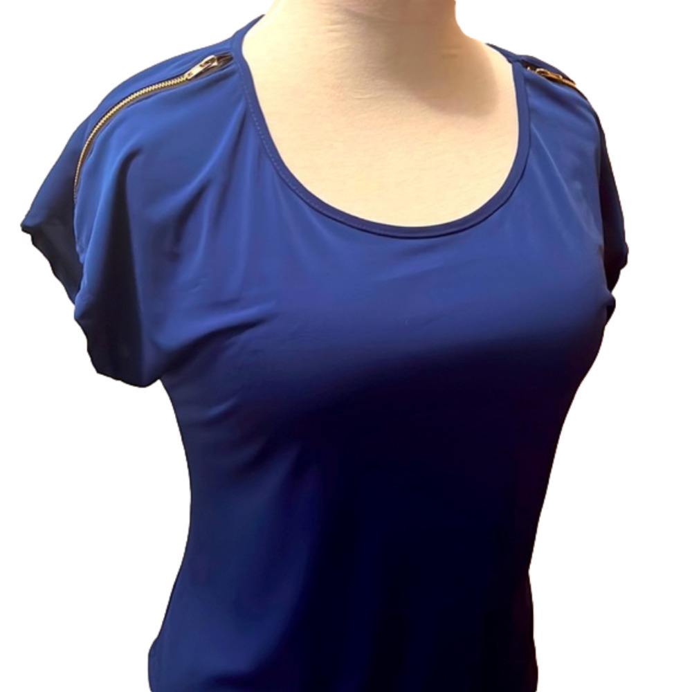MINE - Beautiful Blue Top With Gold Zippers.